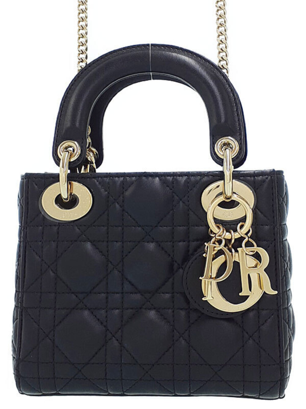 Christian Dior Cannage Quilted Lambskin Lady Dior Bag Black